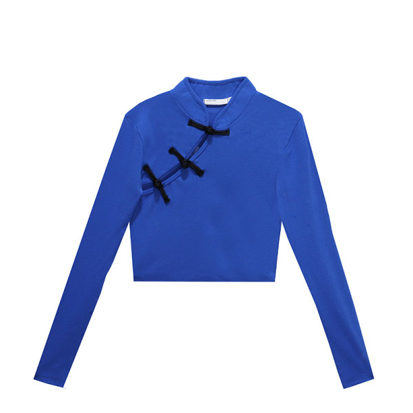 Σύντομη γυναικεία μπλούζα με χαμηλό γιακά και μακρύ μανίκι