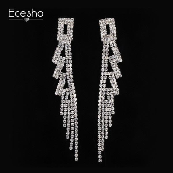 Елегантни дамски сребристи висящи обеци 