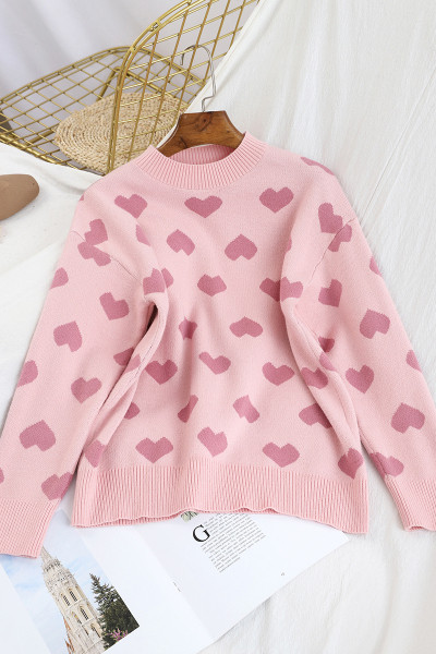 Modern női szívpulóver kerek nyakkivágással