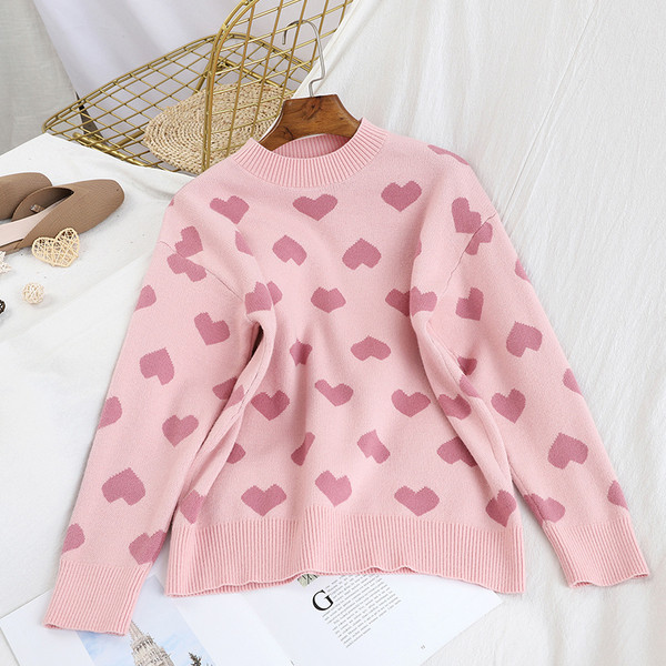 Modern női szívpulóver kerek nyakkivágással