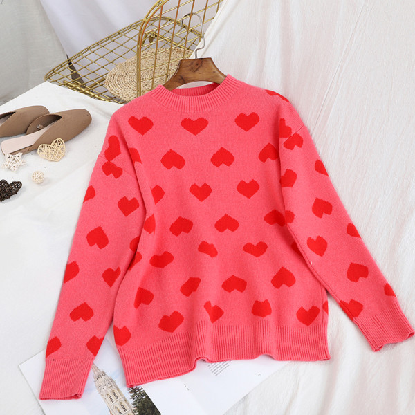 Modern női szívpulóver kerek nyakkivágással