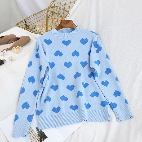 Modern női szívpulóver kerek nyakkivágással