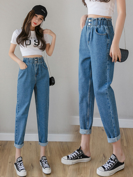 Modern női farmer gumírozott derékkal és gombokkal