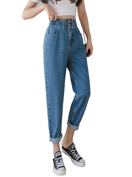 Modern női farmer gumírozott derékkal és gombokkal