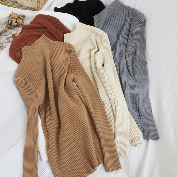 Moodne poolkõrge krae ja pikkade varrukatega naiste kampsun