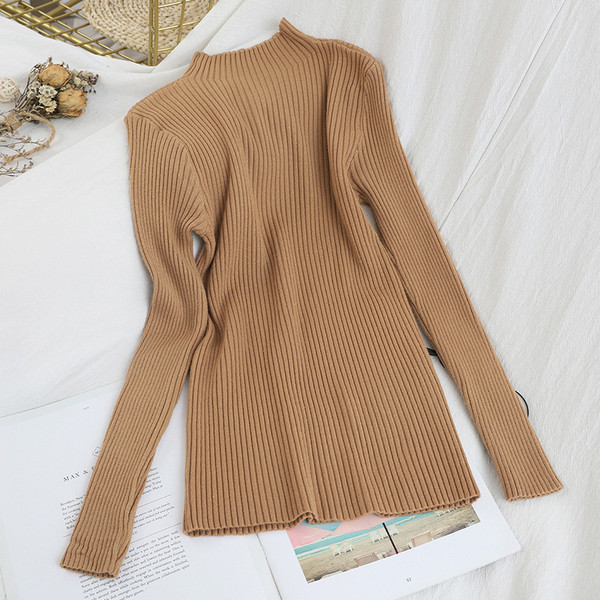 Moodne poolkõrge krae ja pikkade varrukatega naiste kampsun