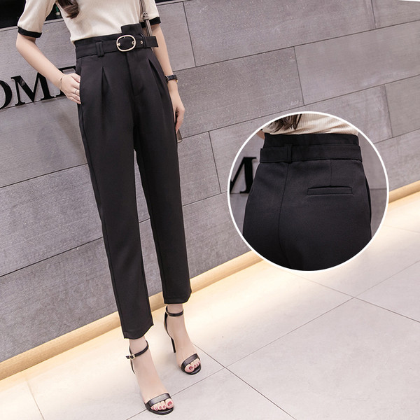 Naiste mustad püksid kõrge vöö ja vööga