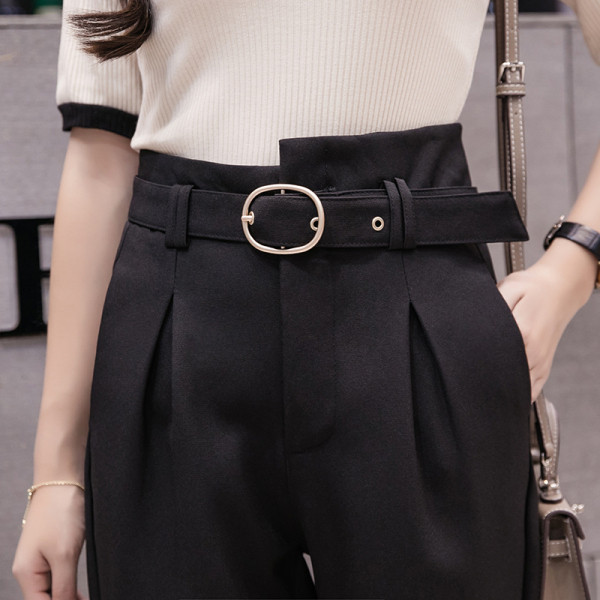 Naiste mustad püksid kõrge vöö ja vööga