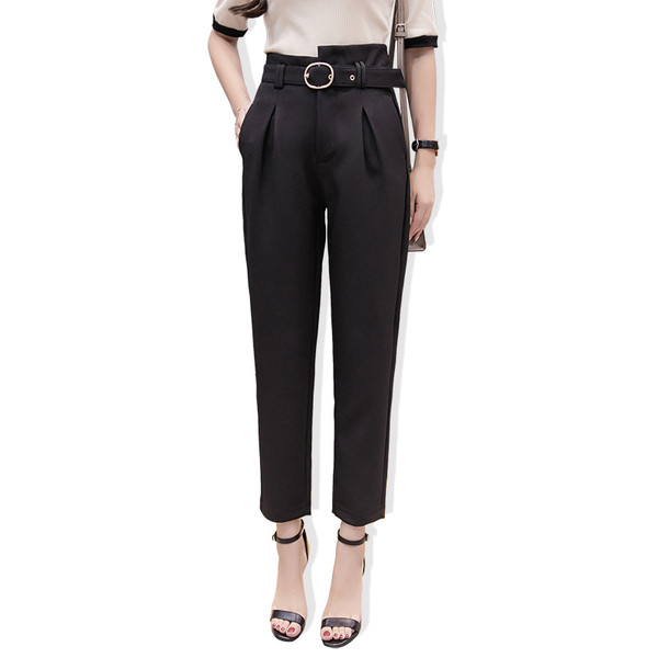 Naiste mustad püksid kõrge vöö ja vööga