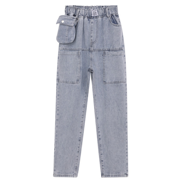 Vabaaja naiste teksapükste lai mudel elastse vöökoha ja taskutega