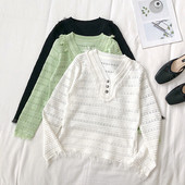 Női alkalmi blúz zöld, fekete és fehér gombokkal