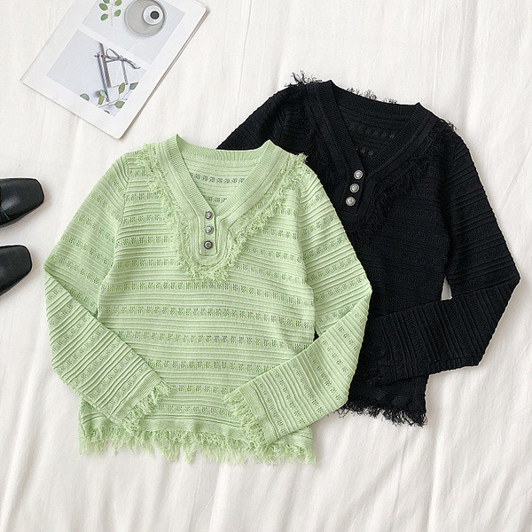 Női alkalmi blúz zöld, fekete és fehér gombokkal