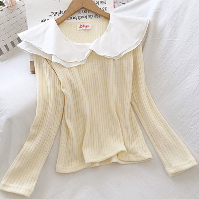 Moodne naiste musta, pruuni ja beeži pluus ovaalse kaelusega