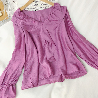 Naiste vabaaja pikkade varrukatega must-valge roosa pluus