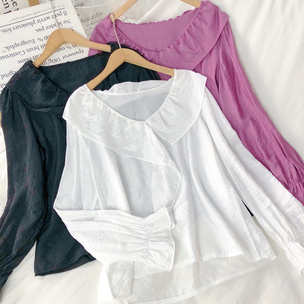 Naiste vabaaja pikkade varrukatega must-valge roosa pluus