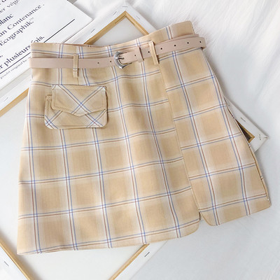 Ежедневна дамска карирана пола в три цвята с джоб