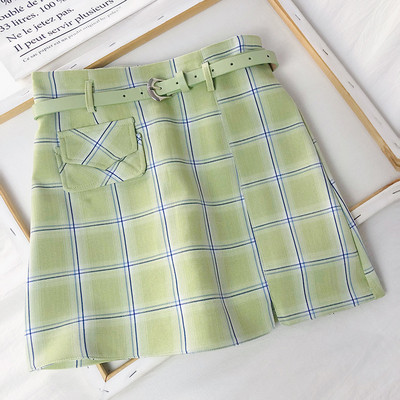 Ежедневна дамска карирана пола в три цвята с джоб