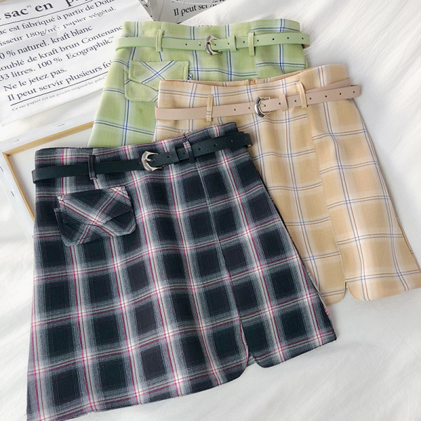 Ежедневна дамска карирана пола в три цвята с джоб