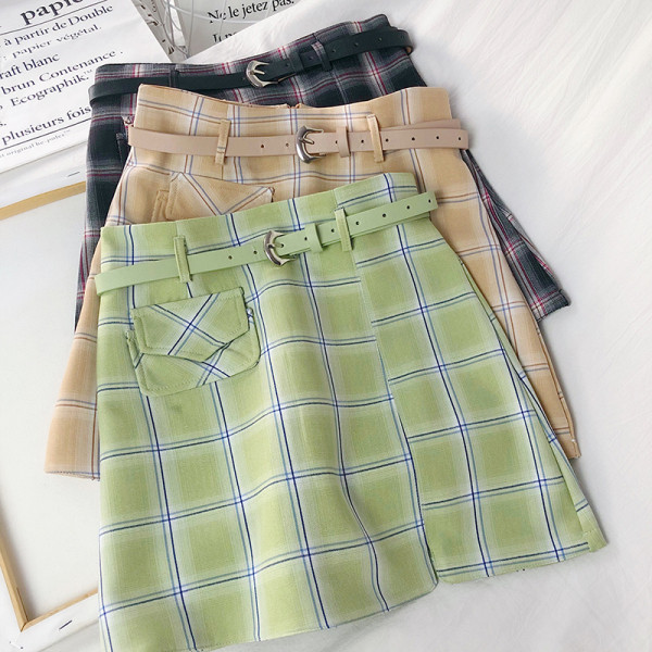 Ежедневна дамска карирана пола в три цвята с джоб