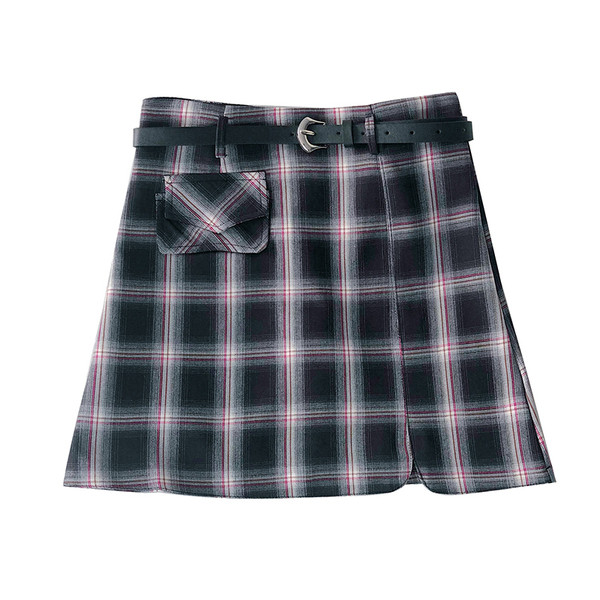 Ежедневна дамска карирана пола в три цвята с джоб