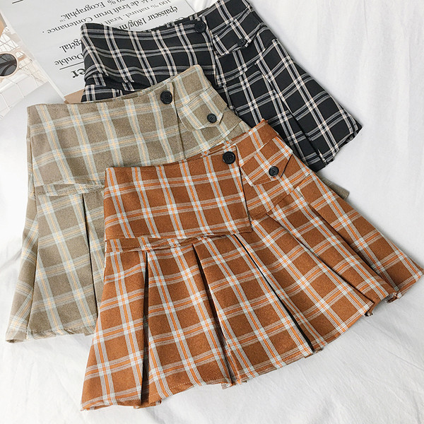 Női kockás alkalmi szoknya magas derékkal, három színben