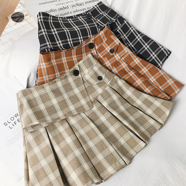 Női kockás alkalmi szoknya magas derékkal, három színben