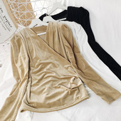 Modern női blúz spitz nyakkivágással és hosszú ujjal