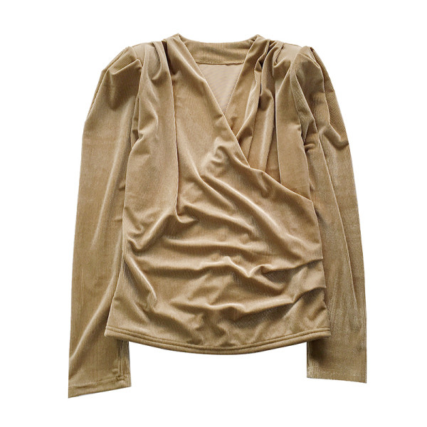 Modern női blúz spitz nyakkivágással és hosszú ujjal