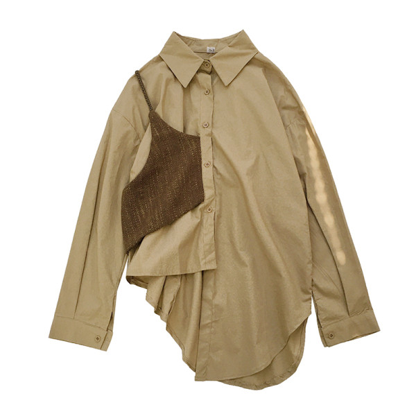 Aszimmetrikus női ing klasszikus gallérral és hosszú ujjal