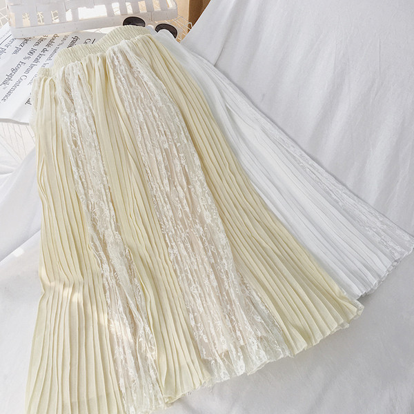 Дамска дълга плисирана пола с дантела 