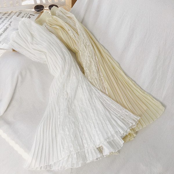 Дамска дълга плисирана пола с дантела 