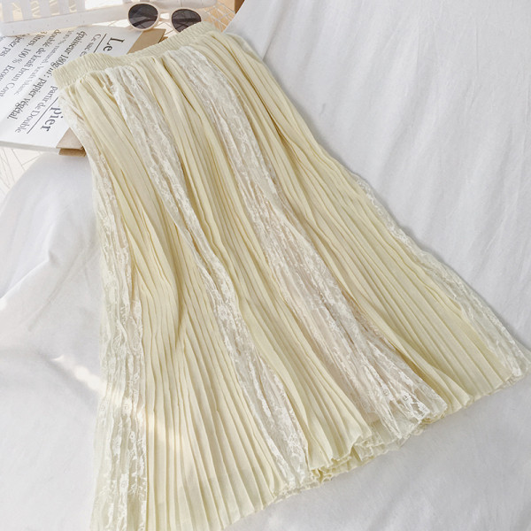 Дамска дълга плисирана пола с дантела 