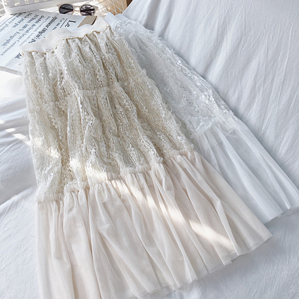 Aktuális női hosszú csipkeszoknya elasztikus derékkal