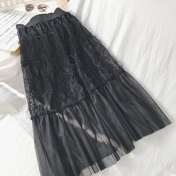 Aktuális női hosszú csipkeszoknya elasztikus derékkal