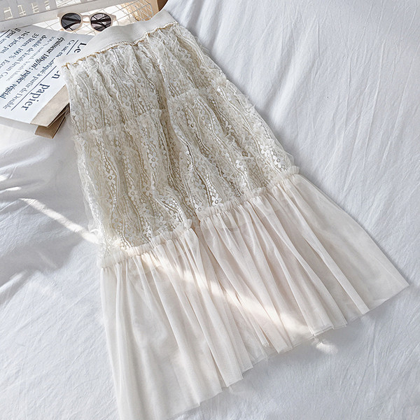 Aktuális női hosszú csipkeszoknya elasztikus derékkal