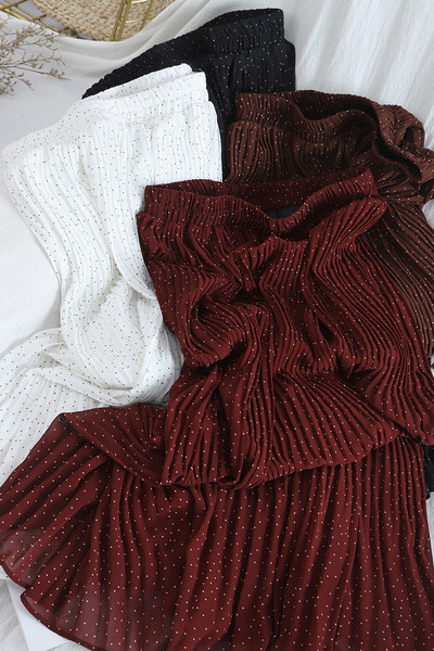 Modern női rakott pöttyös szoknya, magas derékkal