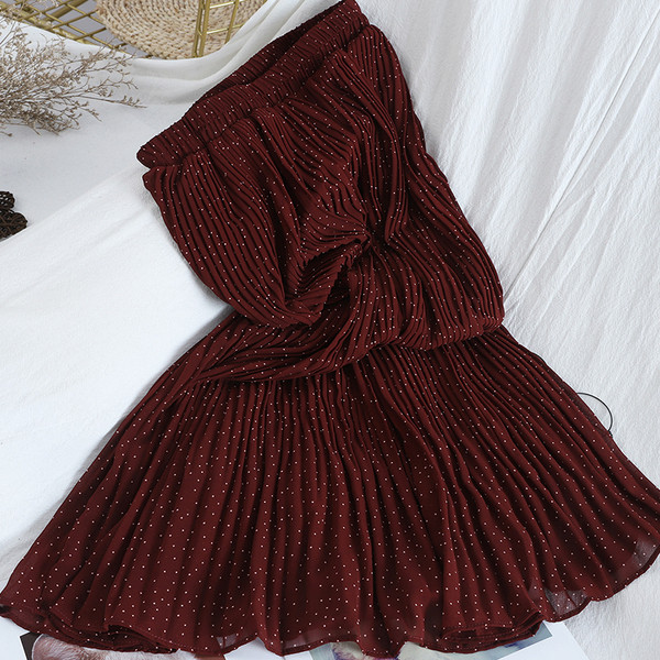 Modern női rakott pöttyös szoknya, magas derékkal