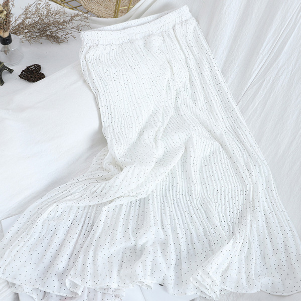 Modern női rakott pöttyös szoknya, magas derékkal