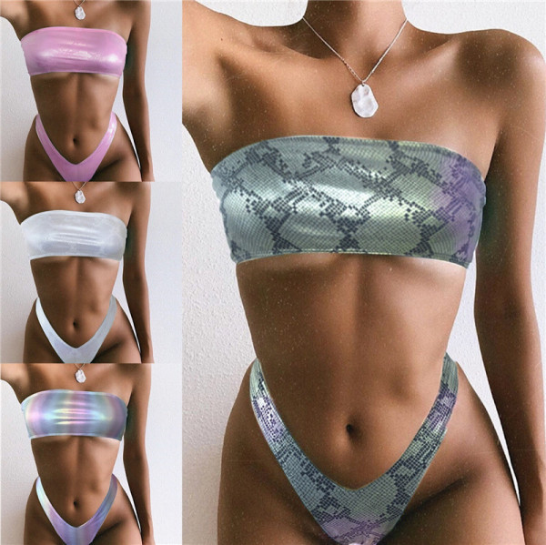 Kaheosaline ussimustri ja paelaga ülaosaga ujumistrikoo