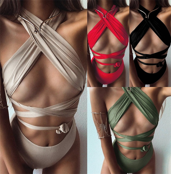 Модерен бански костюм от две части с кръстосани връзки