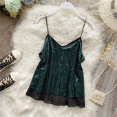 Модерен дамски потник с пайети и тънки презрамки