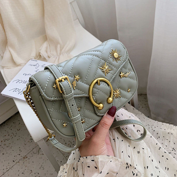 Moodne naiste nahast kott metallist elementidega ja pika õlasangaga