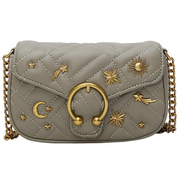 Moodne naiste nahast kott metallist elementidega ja pika õlasangaga