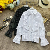 Uut mudelit lootosevarrukate, klassikalise krae ja kivikestega naiste särk