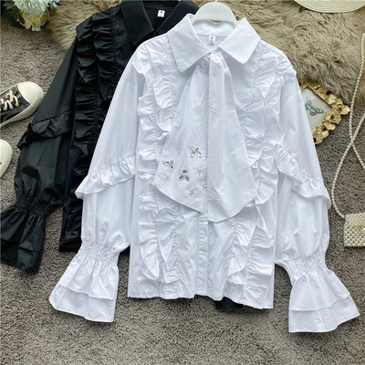 Uut mudelit lootosevarrukate, klassikalise krae ja kivikestega naiste särk