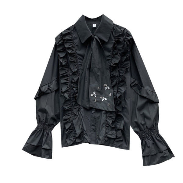 Uut mudelit lootosevarrukate, klassikalise krae ja kivikestega naiste särk