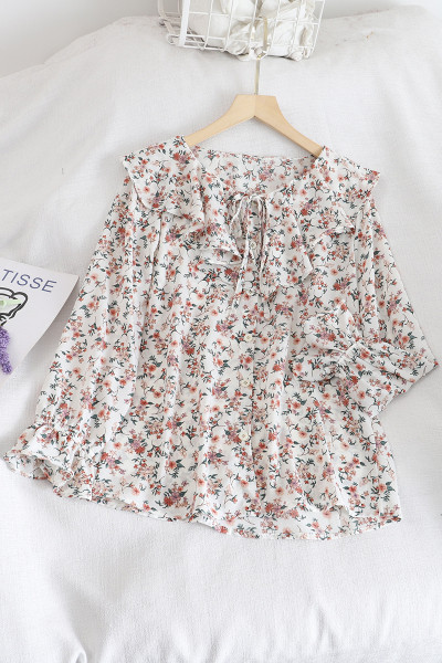 Дамска риза с копчета,флорален десен и дълъг ръкав 