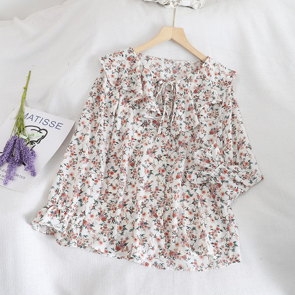 Дамска риза с копчета,флорален десен и дълъг ръкав 