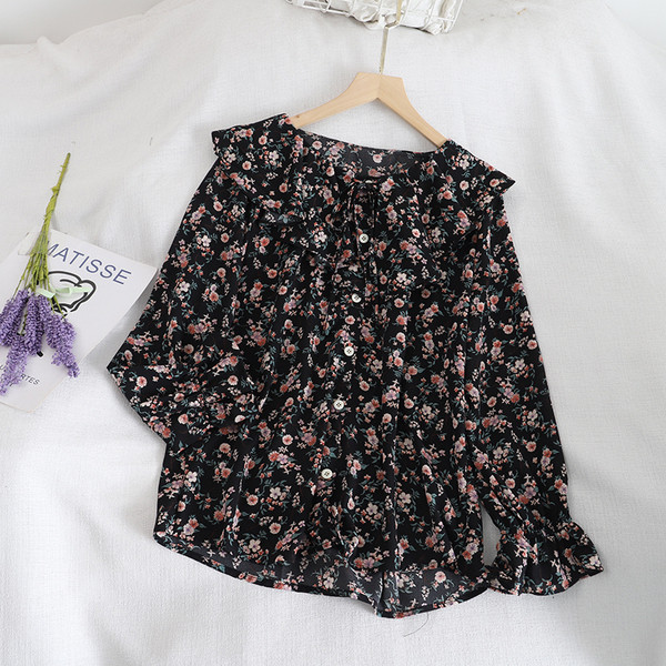 Дамска риза с копчета,флорален десен и дълъг ръкав 