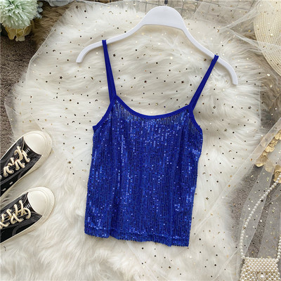 Női felső vékony pántokkal és flitterekkel